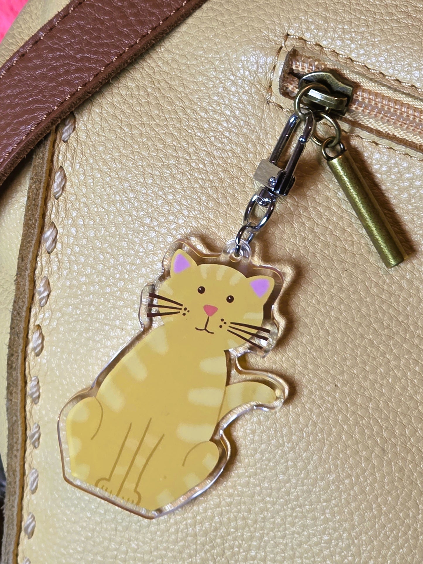 Keychains, Tan Tabby Cat, Acrylic Epoxy on Silver Metal Clasp, 3 inches