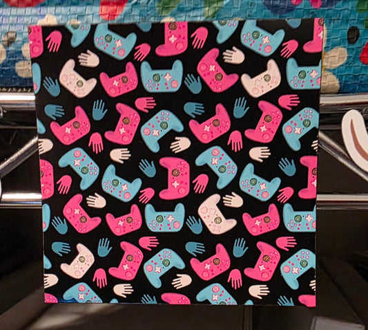 Magnet, Gaming Controller Design in Pink and Teal on Black Background, 3 Inch Square