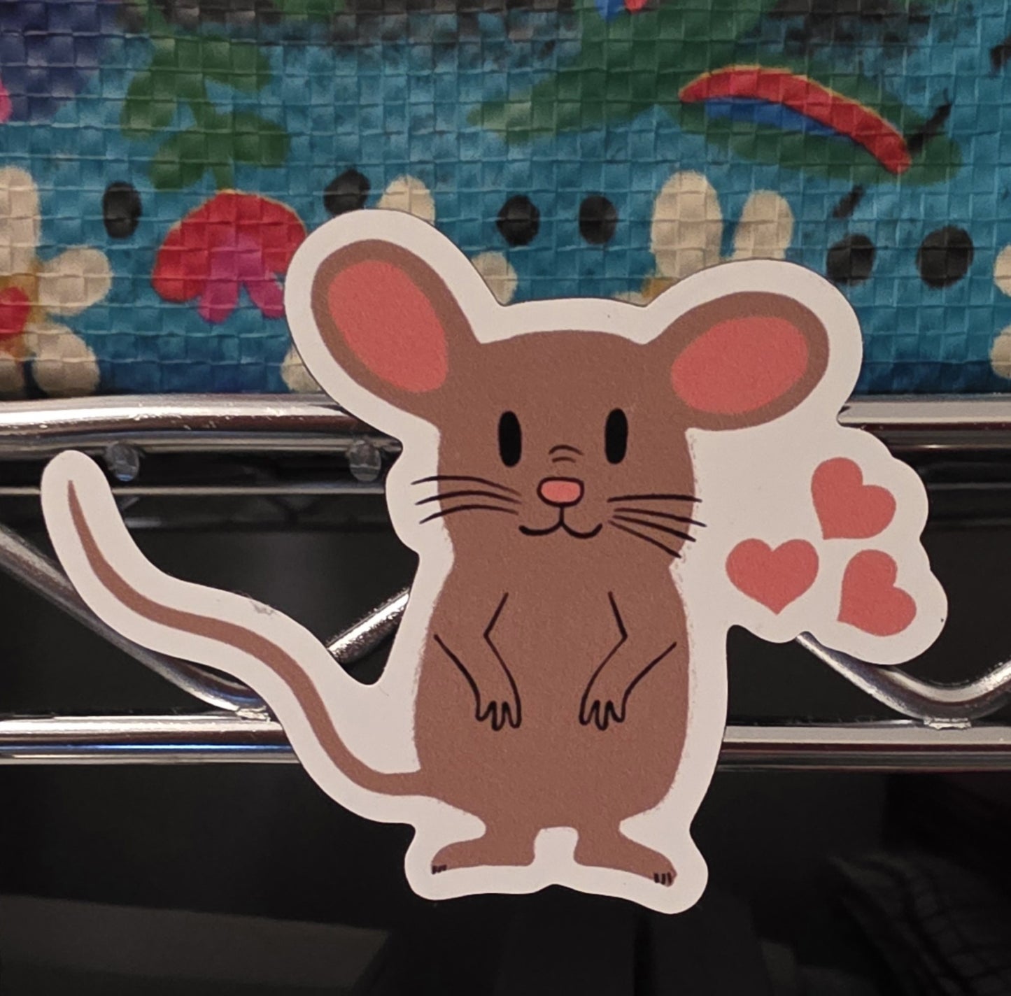 Magnet, Mocha Mouse With Hearts, Die-Cut, 3 Inch
