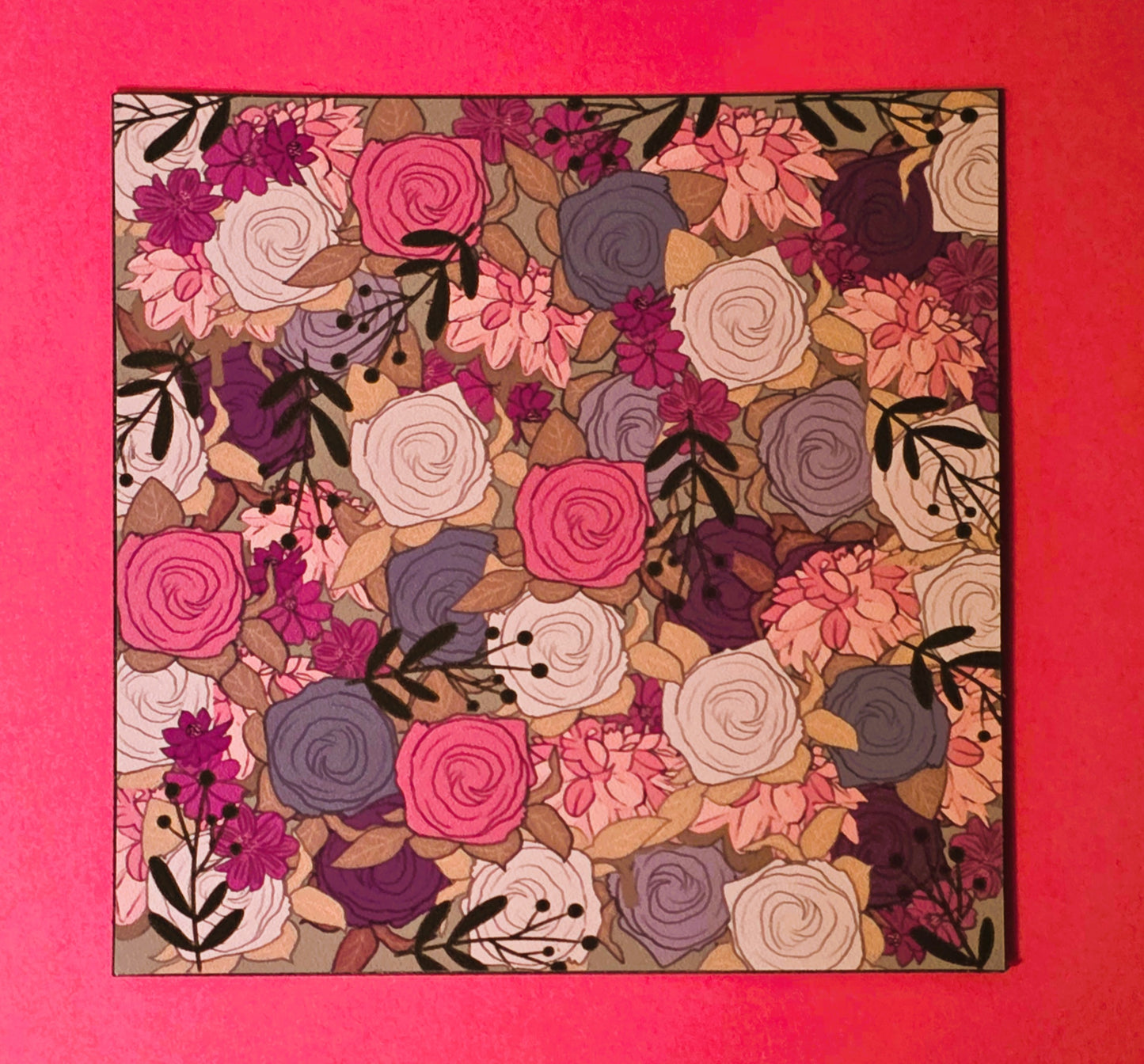 Magnet, Pink Floral, 3 Inch Square, Flat