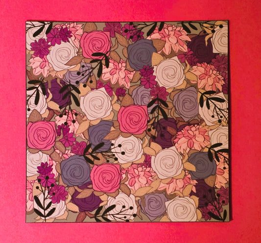 Magnet, Pink Floral, 3 Inch Square, Flat