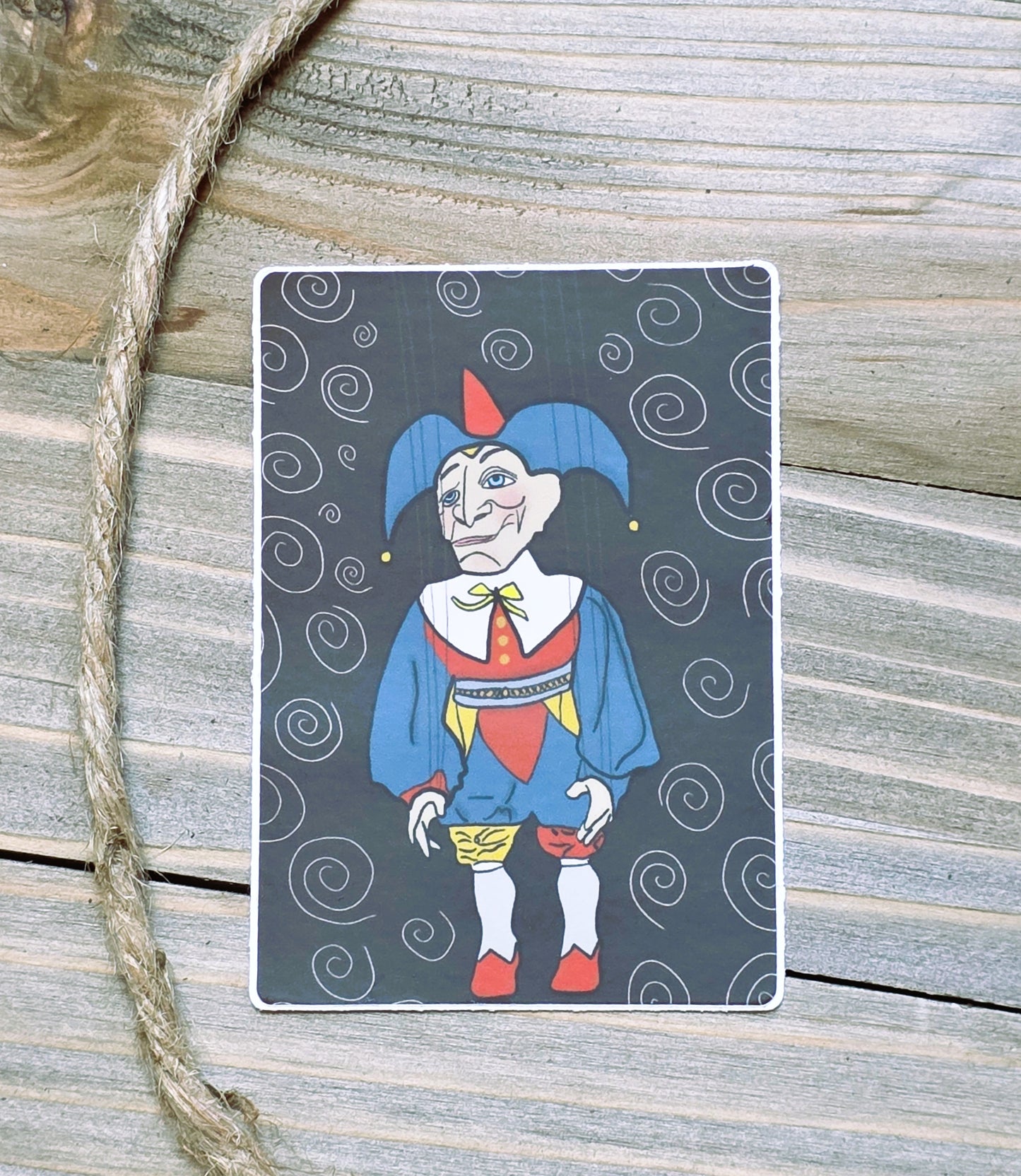 Sticker, Classic Marionette on Patterned Background, 3" x 2" Rectangular, Vinyl