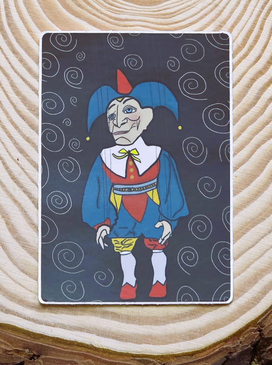 Sticker, Classic Marionette on Patterned Background, 3" x 2" Rectangular, Vinyl
