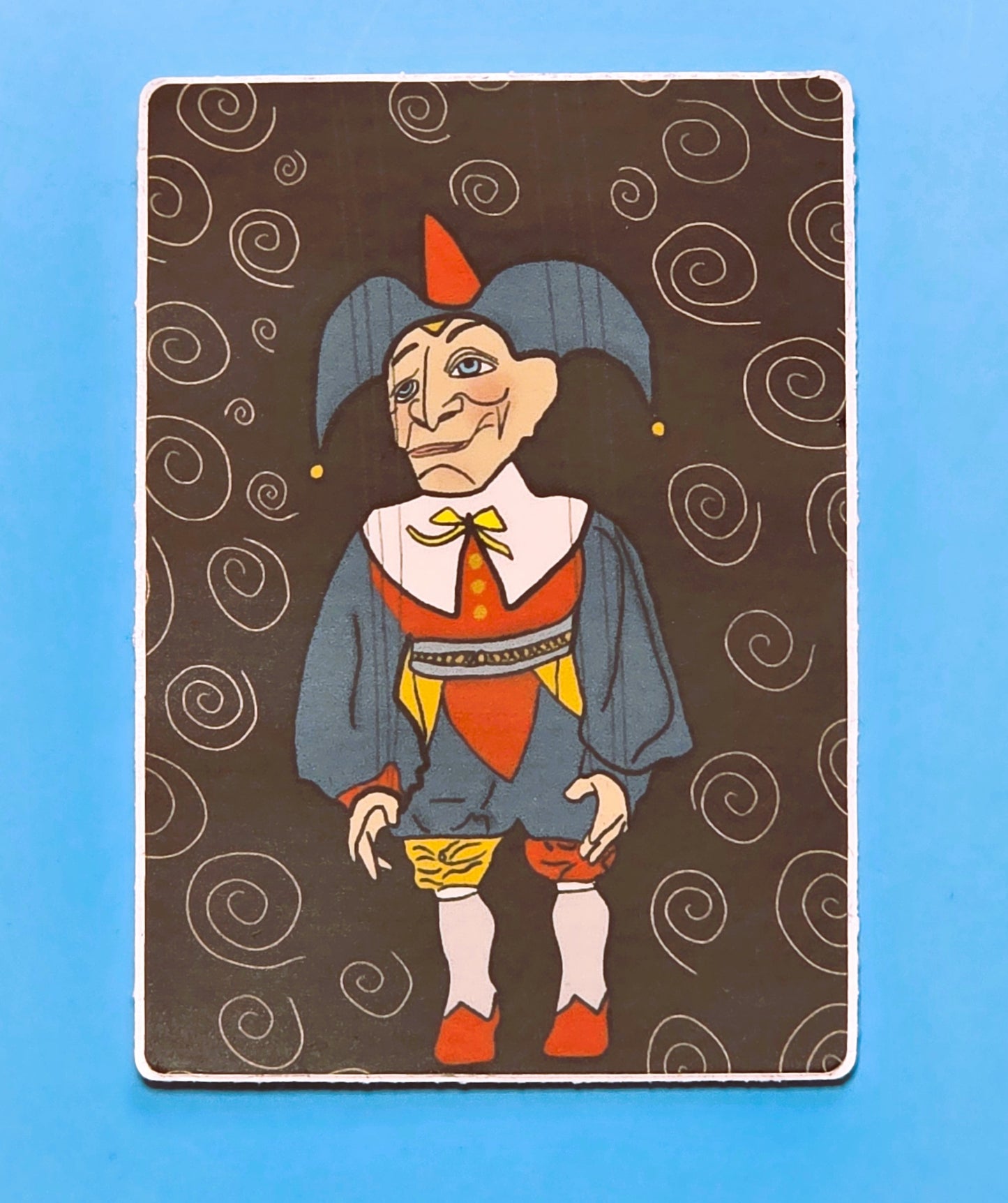 Sticker, Classic Marionette on Patterned Background, 3" x 2" Rectangular, Vinyl