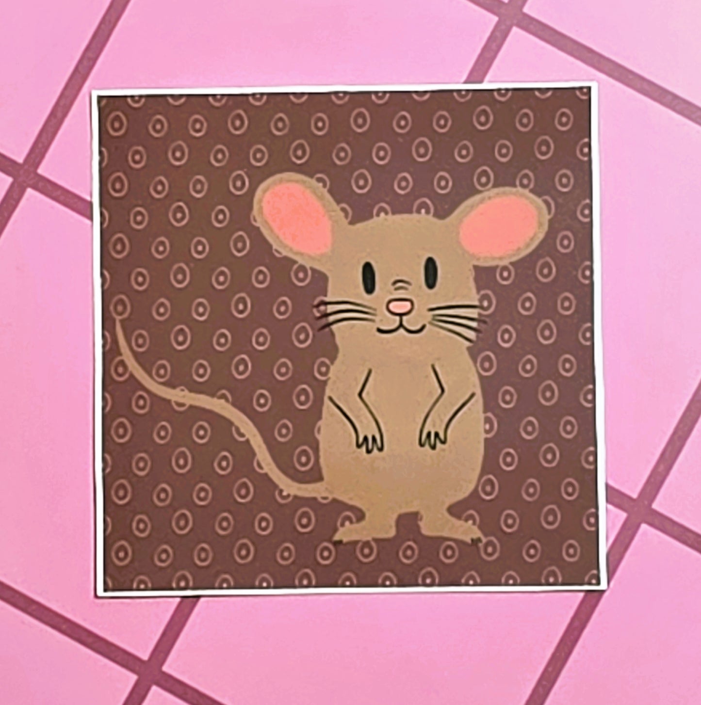 Sticker, Mocha Mouse Designs, Strawberry or Square Brown Pattern, Vinyl, 3 Inches