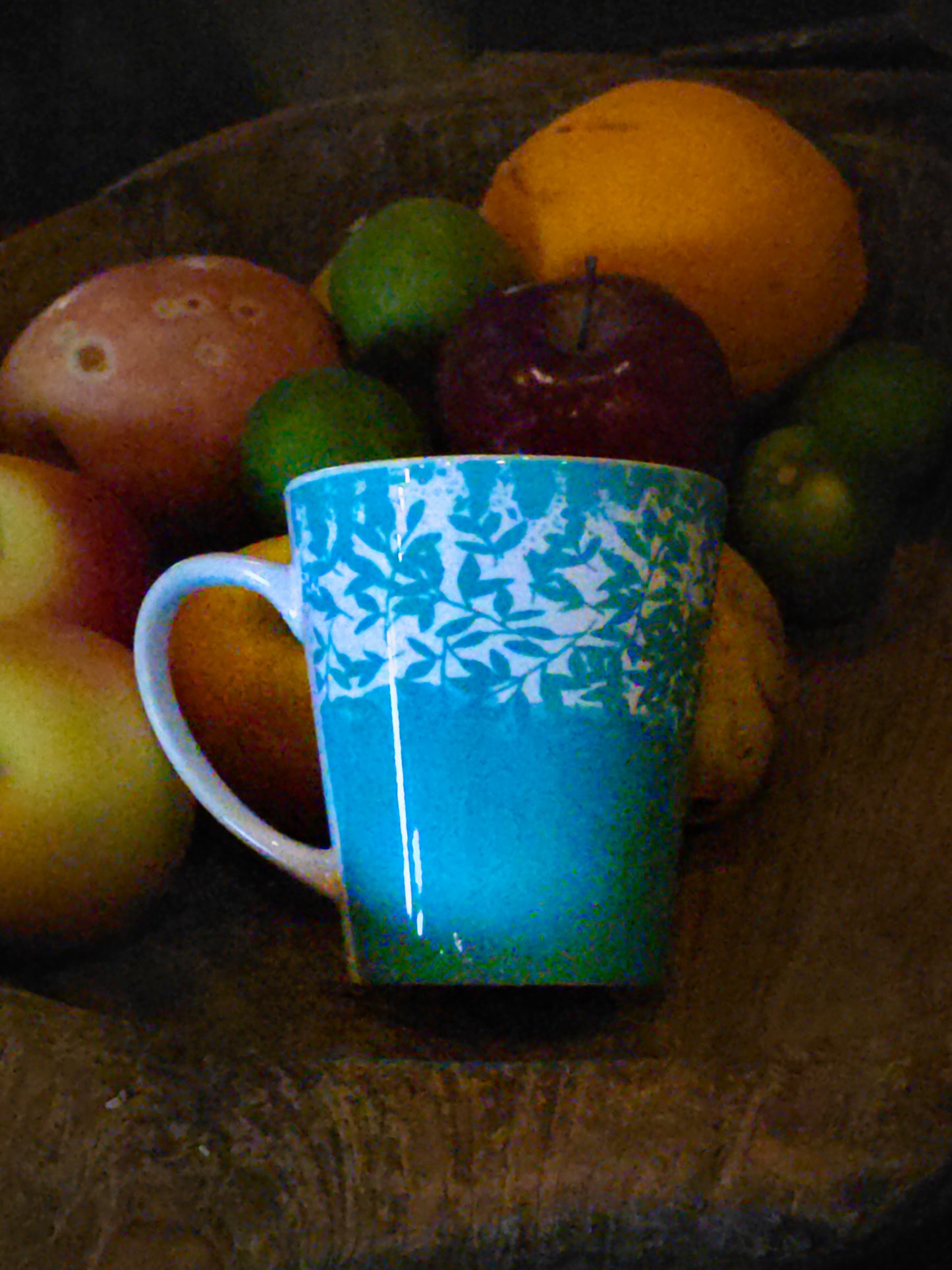 Mug, Blue-Green Spring Design, Latte Cup, 12 Ounce