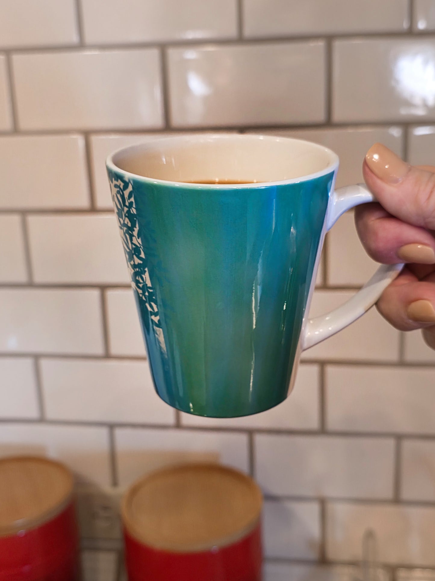 Mug, Blue-Green Spring Design, Latte Cup, 12 Ounce