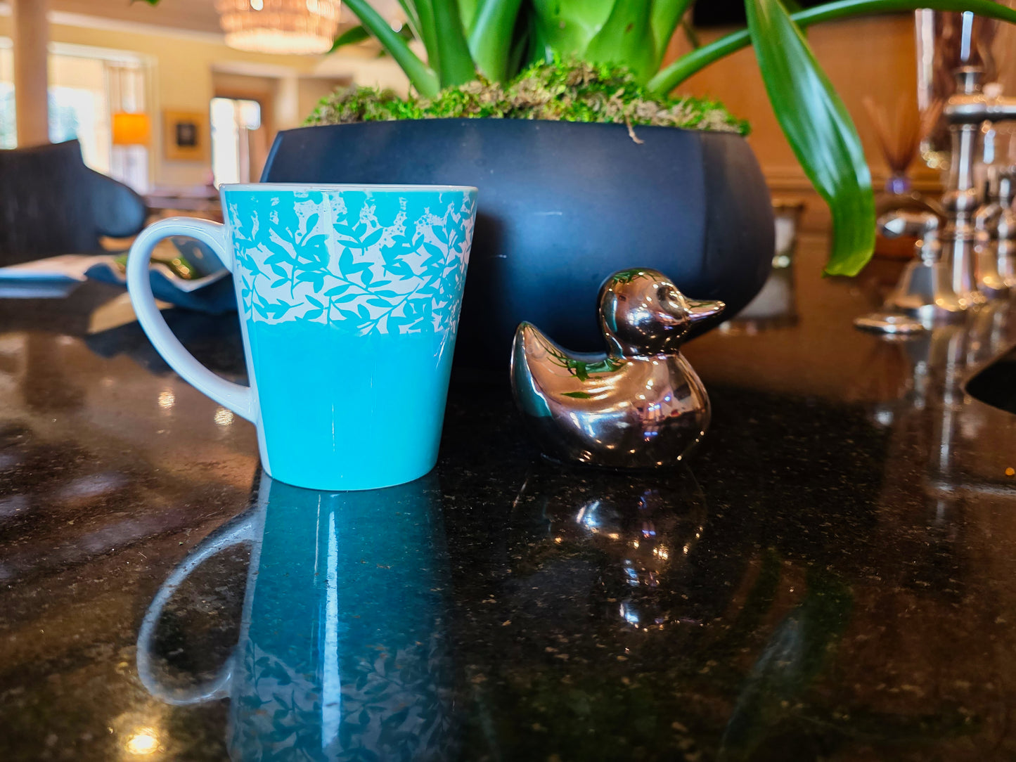 Mug, Blue-Green Spring Design, Latte Cup, 12 Ounce