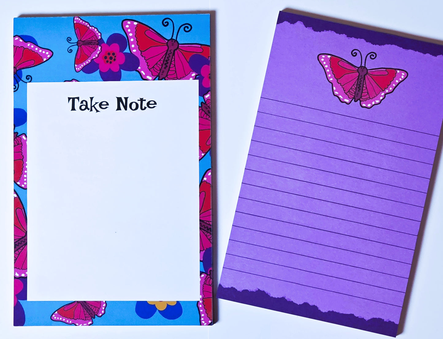 Notepad, "Take Note, Pink and Purple Butterflies on Turquoise, 5.5" x 8.5", 50 Sheets