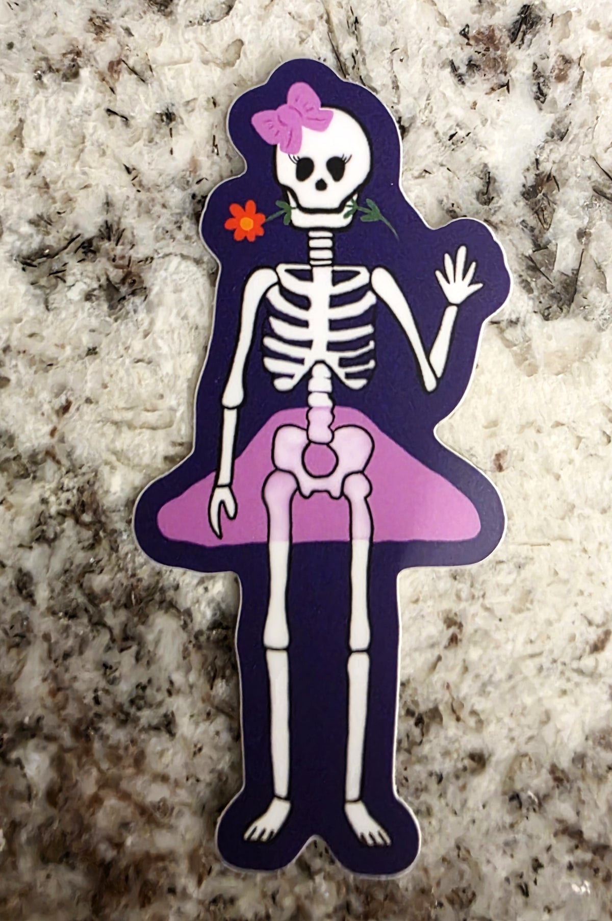 Skeleton Girl in Pink Sticker, 3" Vinyl, Waterproof, Halloween Sticker
