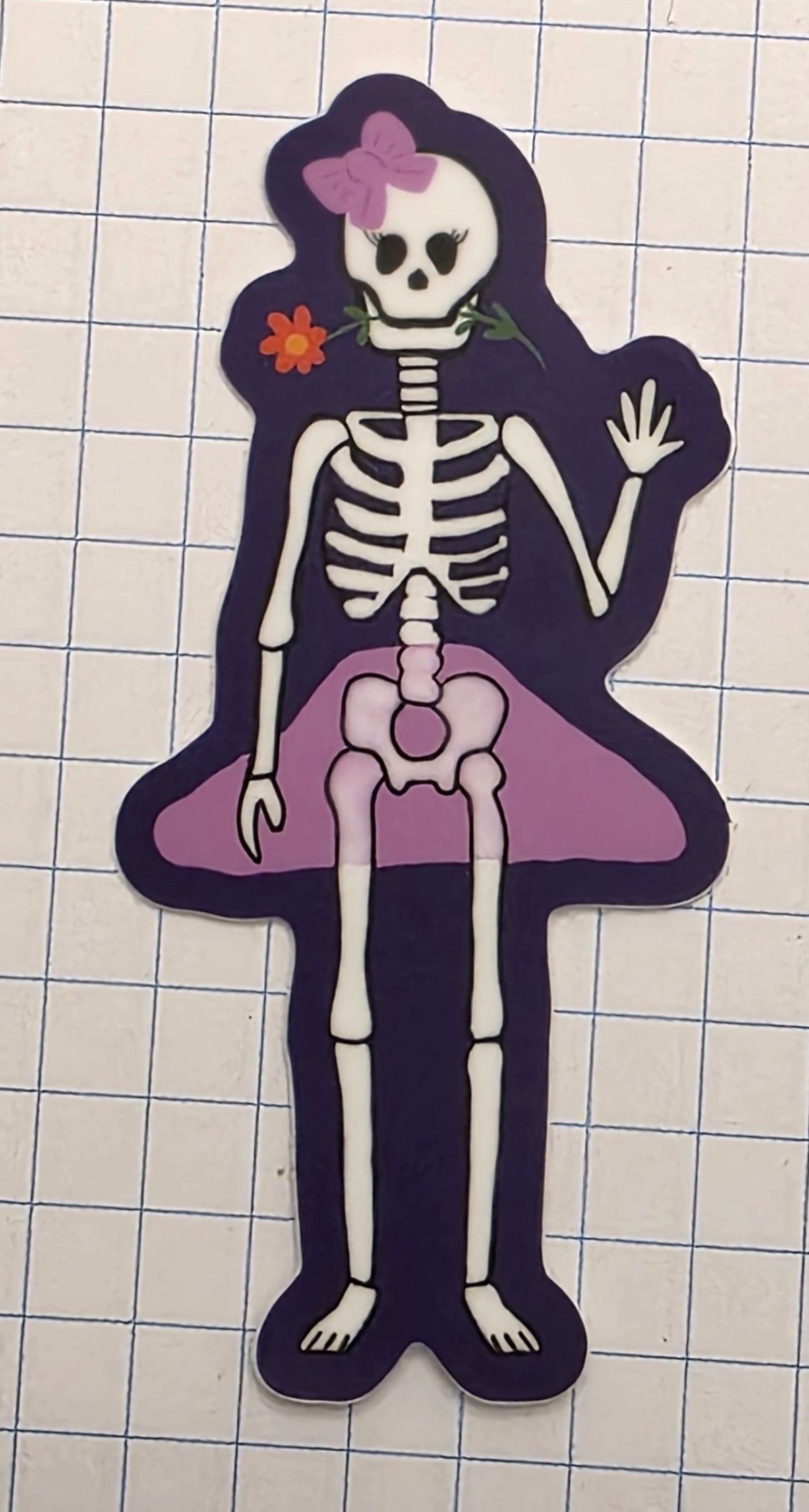 Skeleton Girl in Pink Sticker, 3" Vinyl, Waterproof, Halloween Sticker