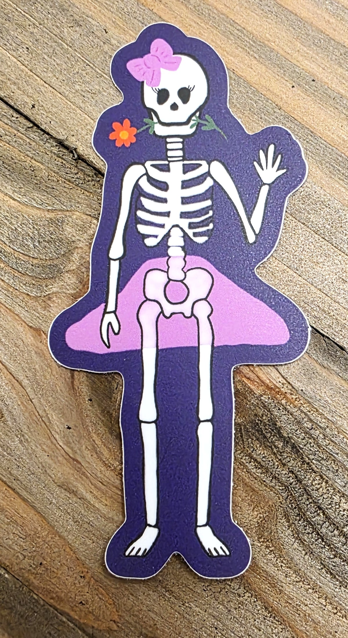 Skeleton Girl in Pink Sticker, 3" Vinyl, Waterproof, Halloween Sticker