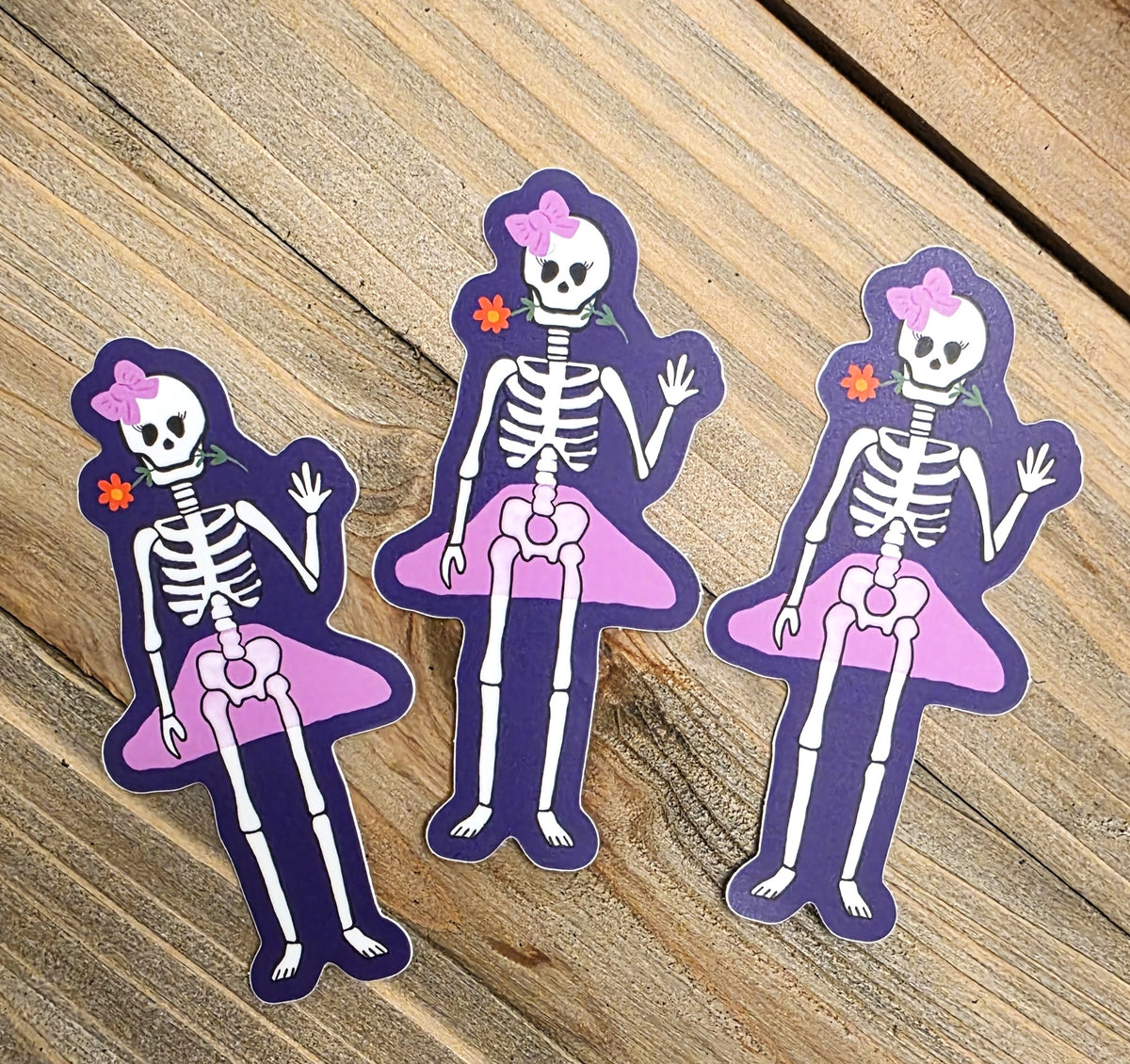 Skeleton Girl in Pink Sticker, 3" Vinyl, Waterproof, Halloween Sticker