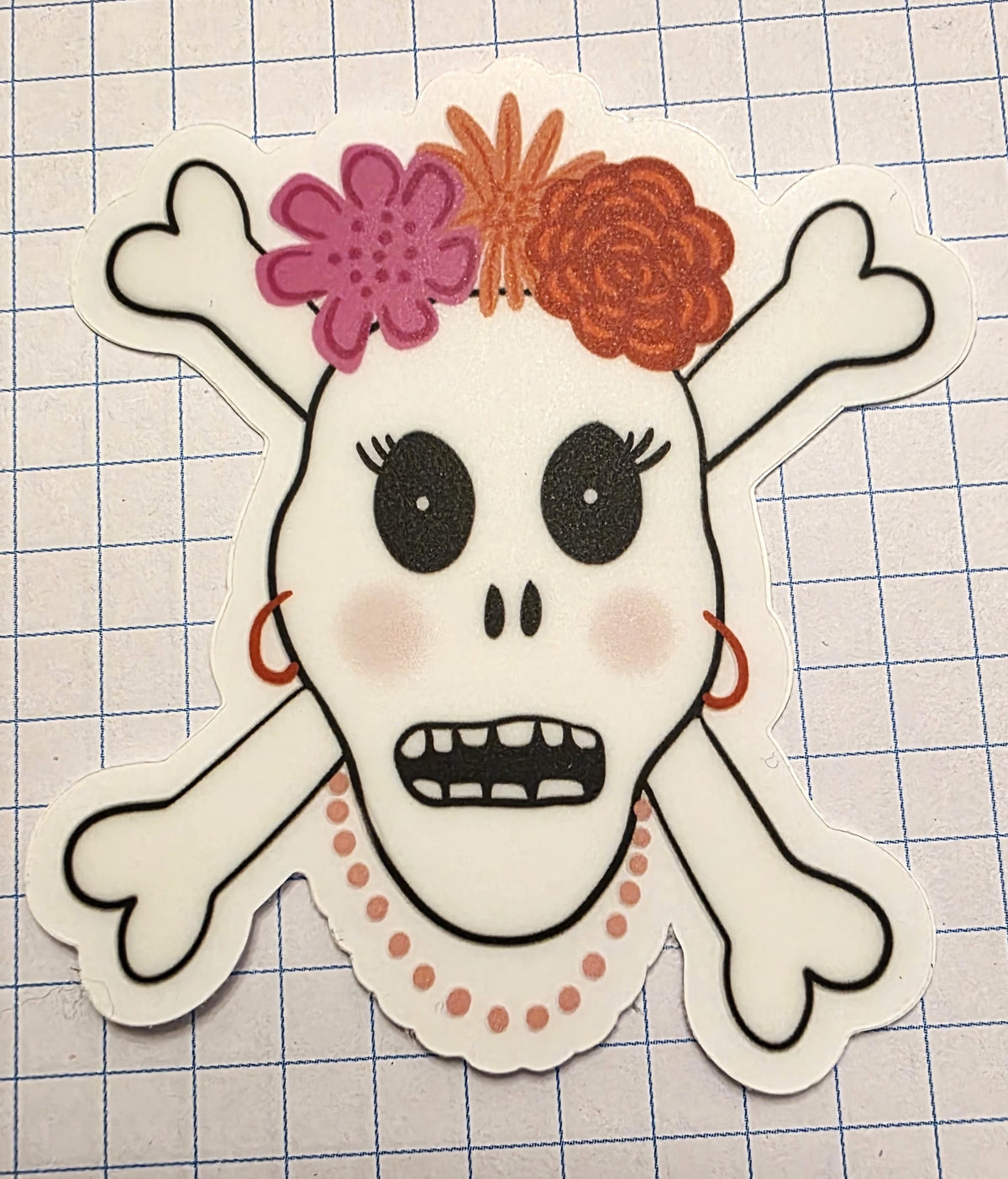 Girly Skull Sticker, Clear, 3" Vinyl, Halloween Sticker