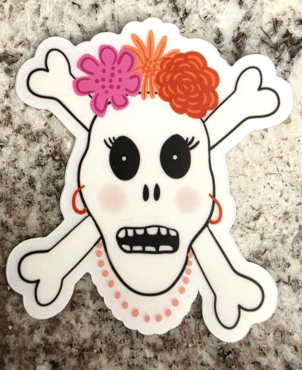 Girly Skull Sticker, Clear, 3" Vinyl, Halloween Sticker