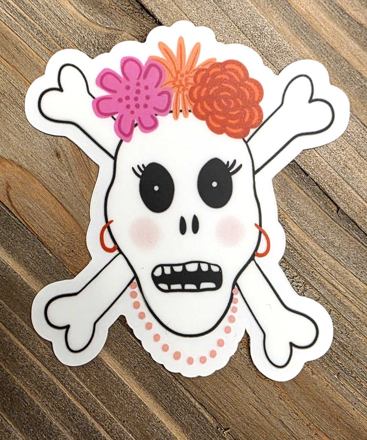Girly Skull Sticker, Clear, 3" Vinyl, Halloween Sticker