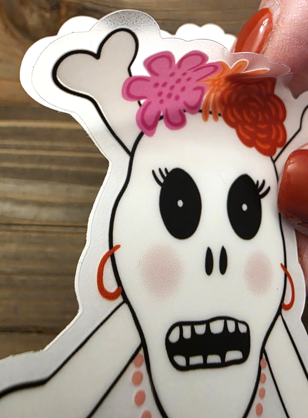 Girly Skull Sticker, Clear, 3" Vinyl, Halloween Sticker