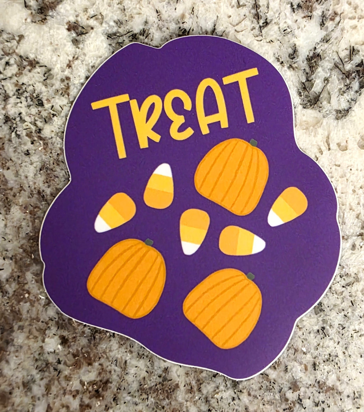 Candy Corn Sticker, "Treat" Message, Halloween Sticker, 3" Vinyl