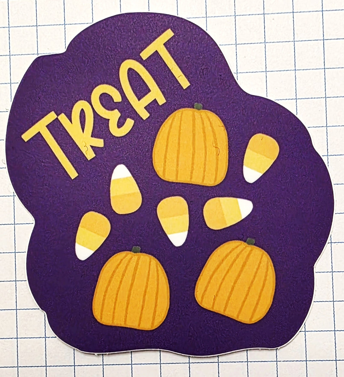Candy Corn Sticker, "Treat" Message, Halloween Sticker, 3" Vinyl