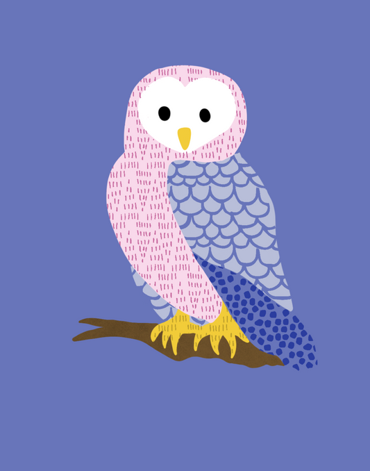 Sticker, Owl Design in Pink and Blue Patterns, Vinyl, Die-Cut, 3 Inches