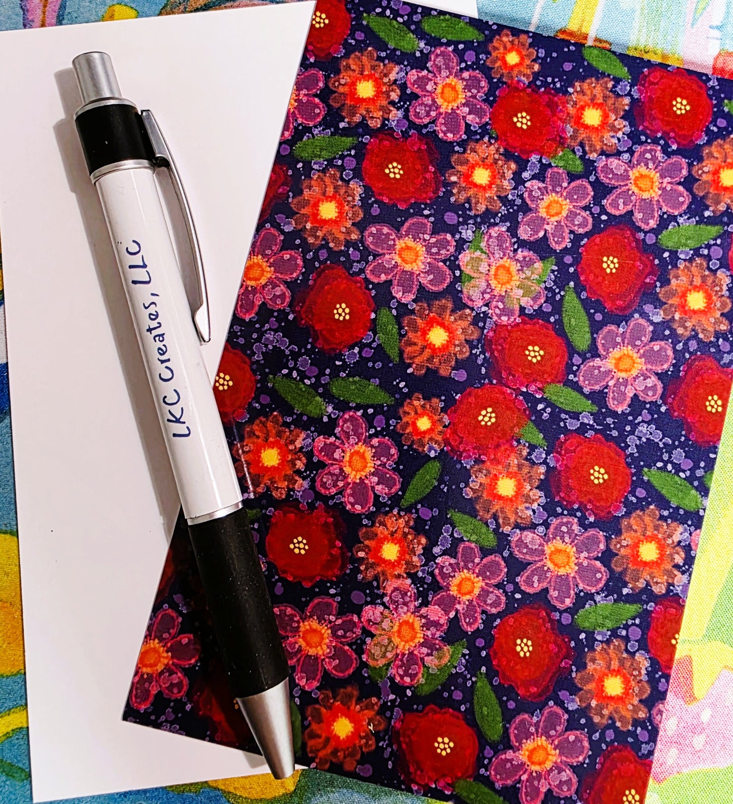 Post Card, Pink and Red Floral on Navy Design, 4" x 6", Blank Back