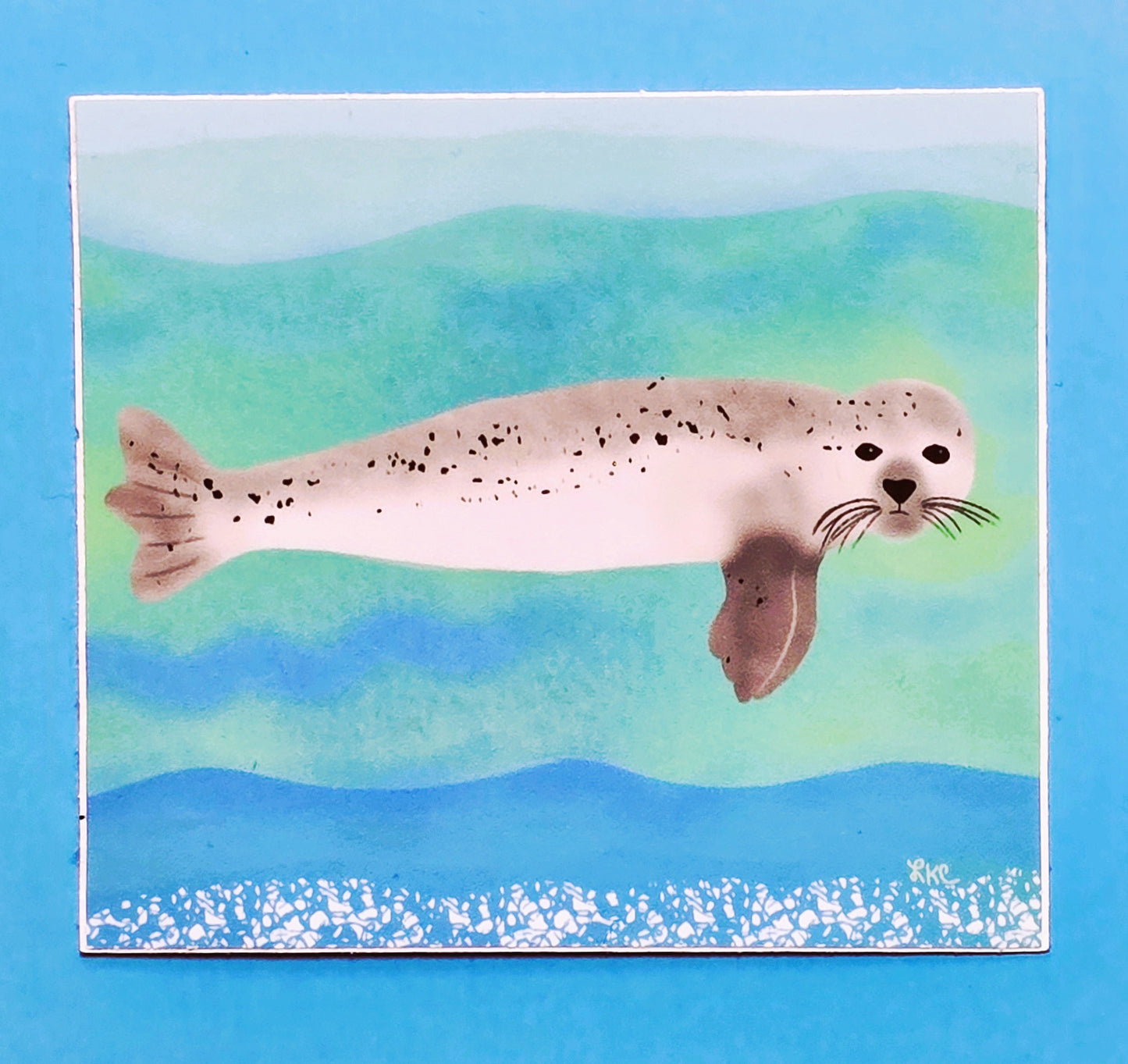 Sticker, Mediterranean Monk Seal, Die-Cut or Square Seal in Water, Vinyl, 3 Inches