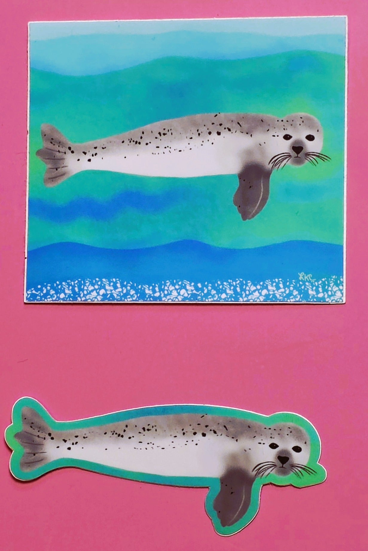 Sticker, Mediterranean Monk Seal, Die-Cut or Square Seal in Water, Vinyl, 3 Inches