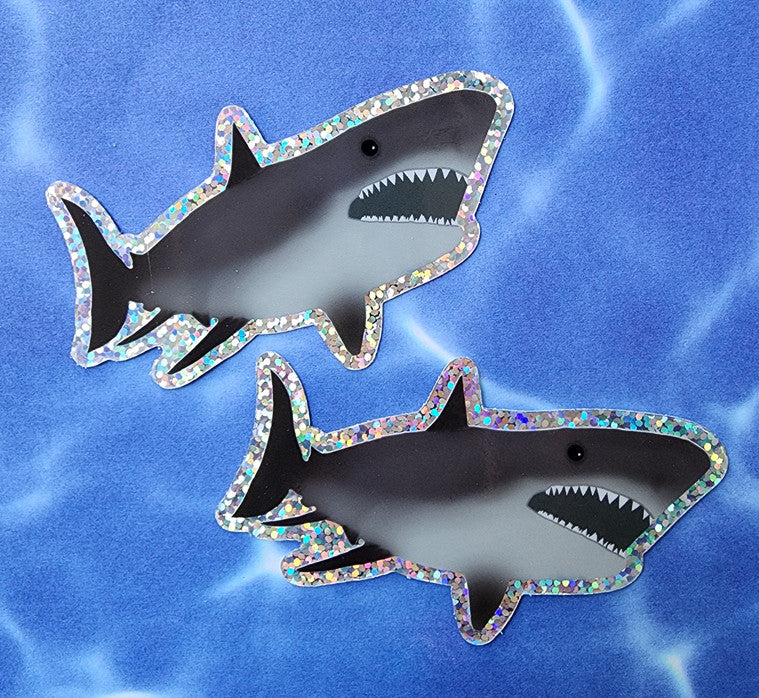 Sticker, Great White Shark, Vinyl, 2 Size Choices + Glitter Option, 3 or 4 Inches, Die-Cut