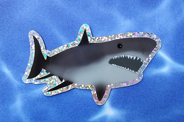 Sticker, Great White Shark, Vinyl, 2 Size Choices + Glitter Option, 3 or 4 Inches, Die-Cut