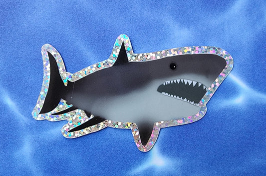 Sticker, Great White Shark, Vinyl, 2 Size Choices + Glitter Option, 3 or 4 Inches, Die-Cut
