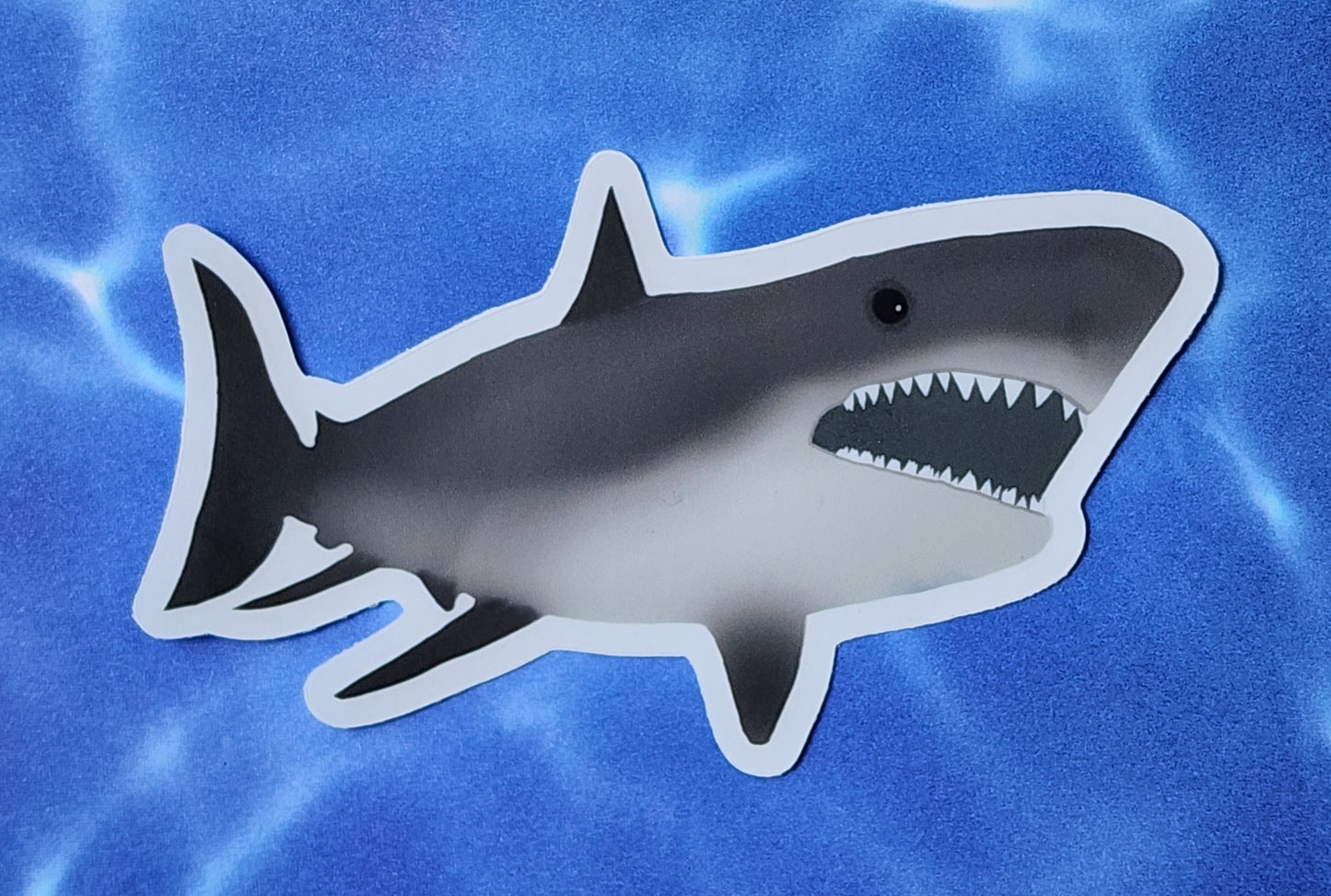 Sticker, Great White Shark, Vinyl, 2 Size Choices + Glitter Option, 3 or 4 Inches, Die-Cut