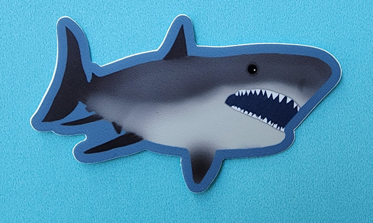 Sticker, Great White Shark, Vinyl, 2 Size Choices + Glitter Option, 3 or 4 Inches, Die-Cut