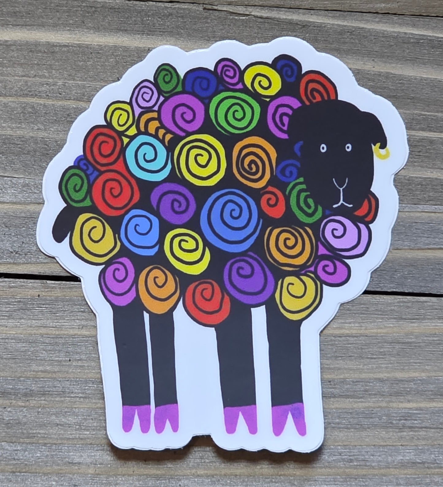 Sticker, Rainbow Sheep Design, Vinyl, Die-Cut, 3 Inches