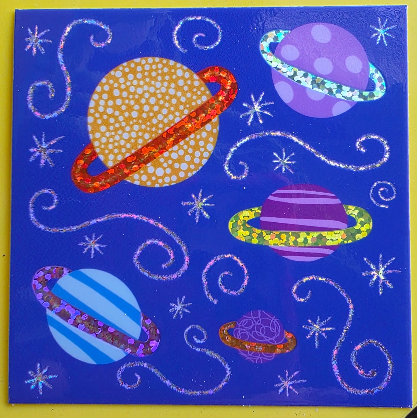 Glitter Sticker, Sparkly Solar System Design, 3 Inch Square, Vinyl