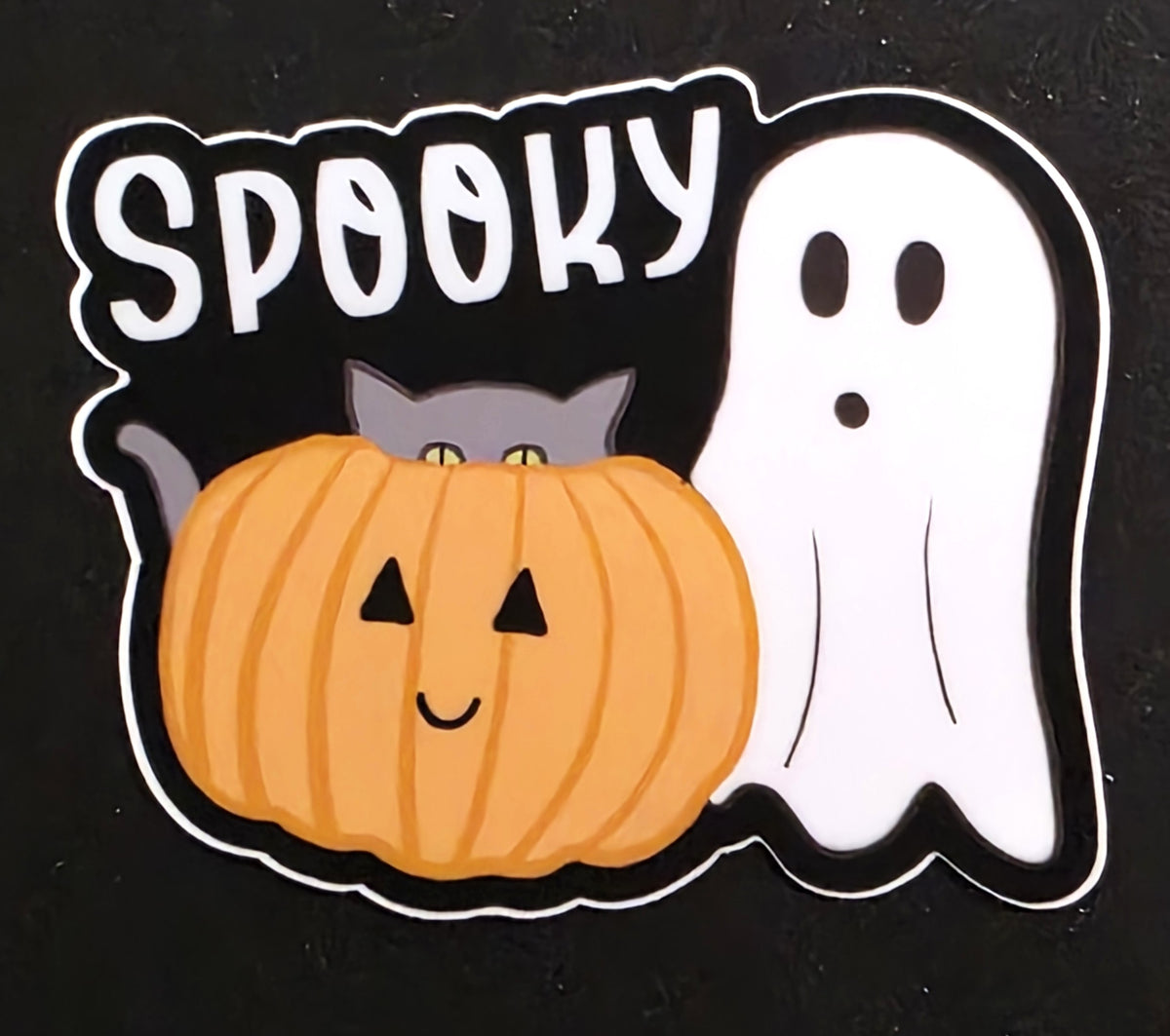 Cute Halloween Sticker, Whimsical Ghost with Kitty in Pumpkin Stickers, Spooky Vinyl Decal for Laptop, Cute Stationery Aesthetic Gift