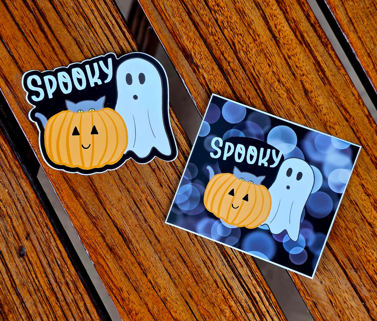 Cute Halloween Sticker, Whimsical Ghost with Kitty in Pumpkin Stickers, Spooky Vinyl Decal for Laptop, Cute Stationery Aesthetic Gift