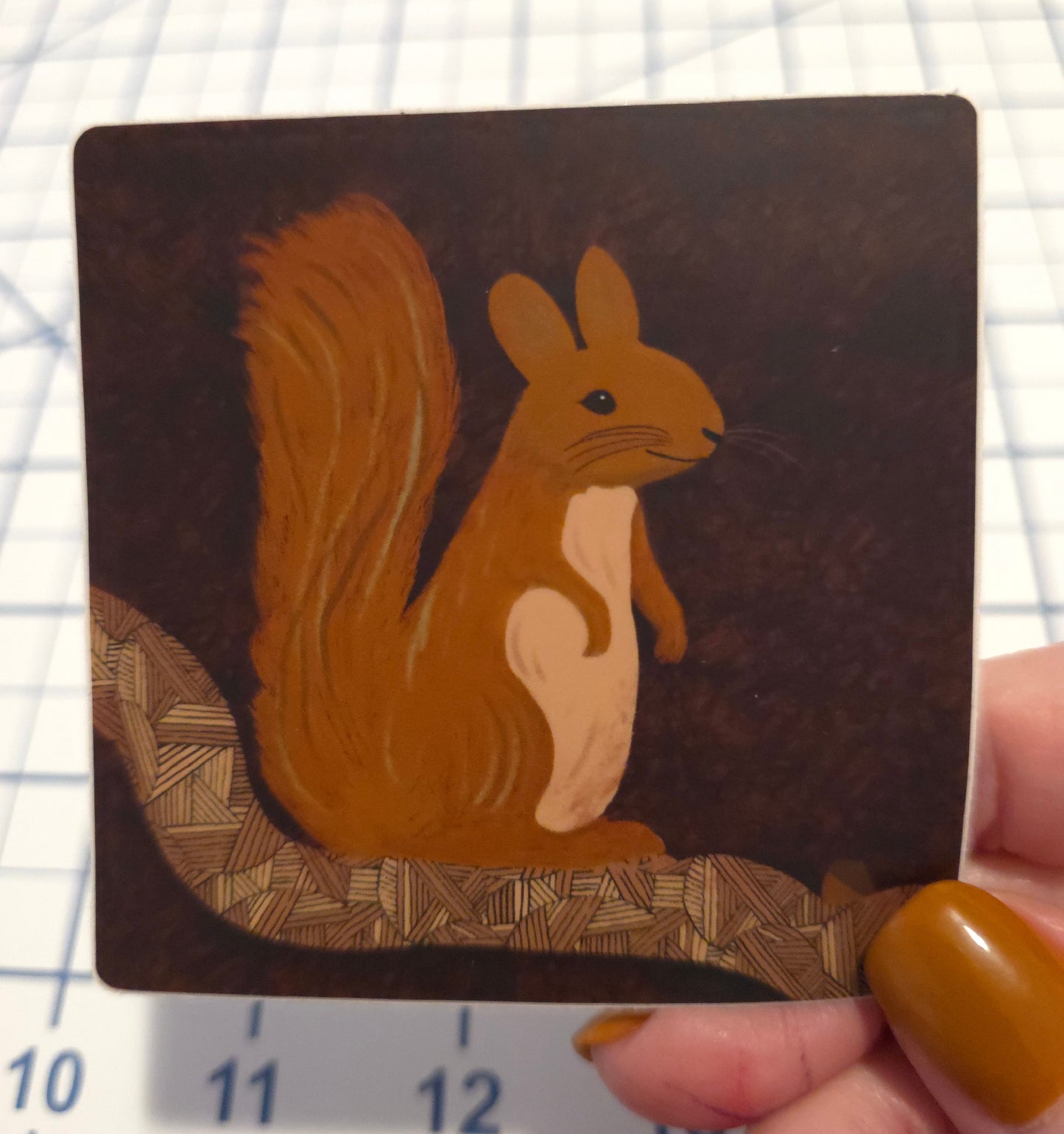Sticker, Squirrel on Branch, Vinyl, 3 Inch Square
