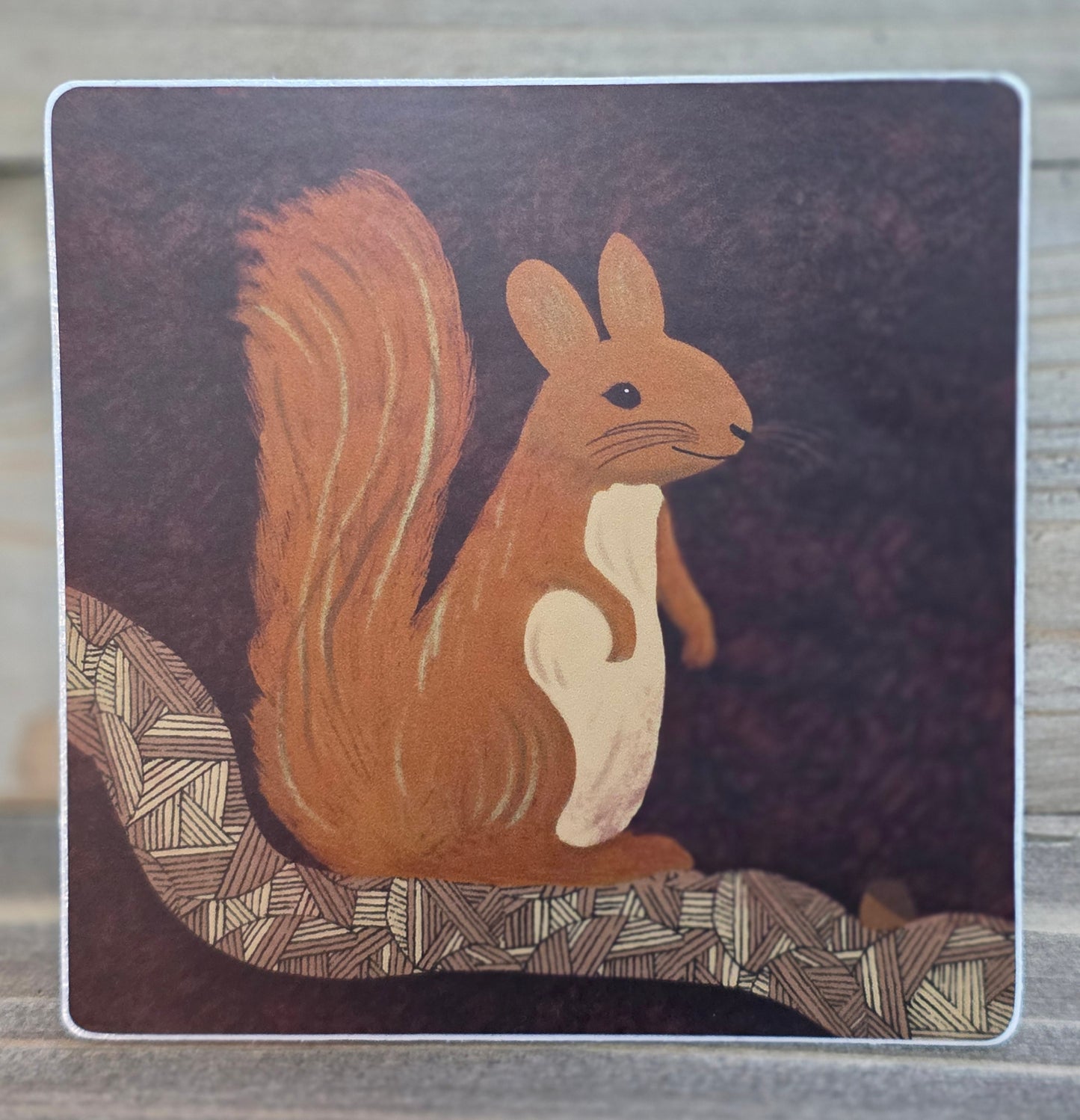 Sticker, Squirrel on Branch, Vinyl, 3 Inch Square
