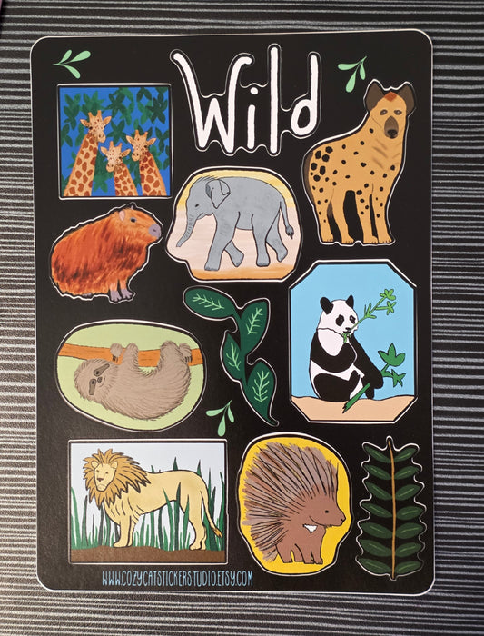 Sticker Sheet, Wildlife Designs, 5" X 7" Sheet With 11 Stickers Each, Vinyl, Die-Cut