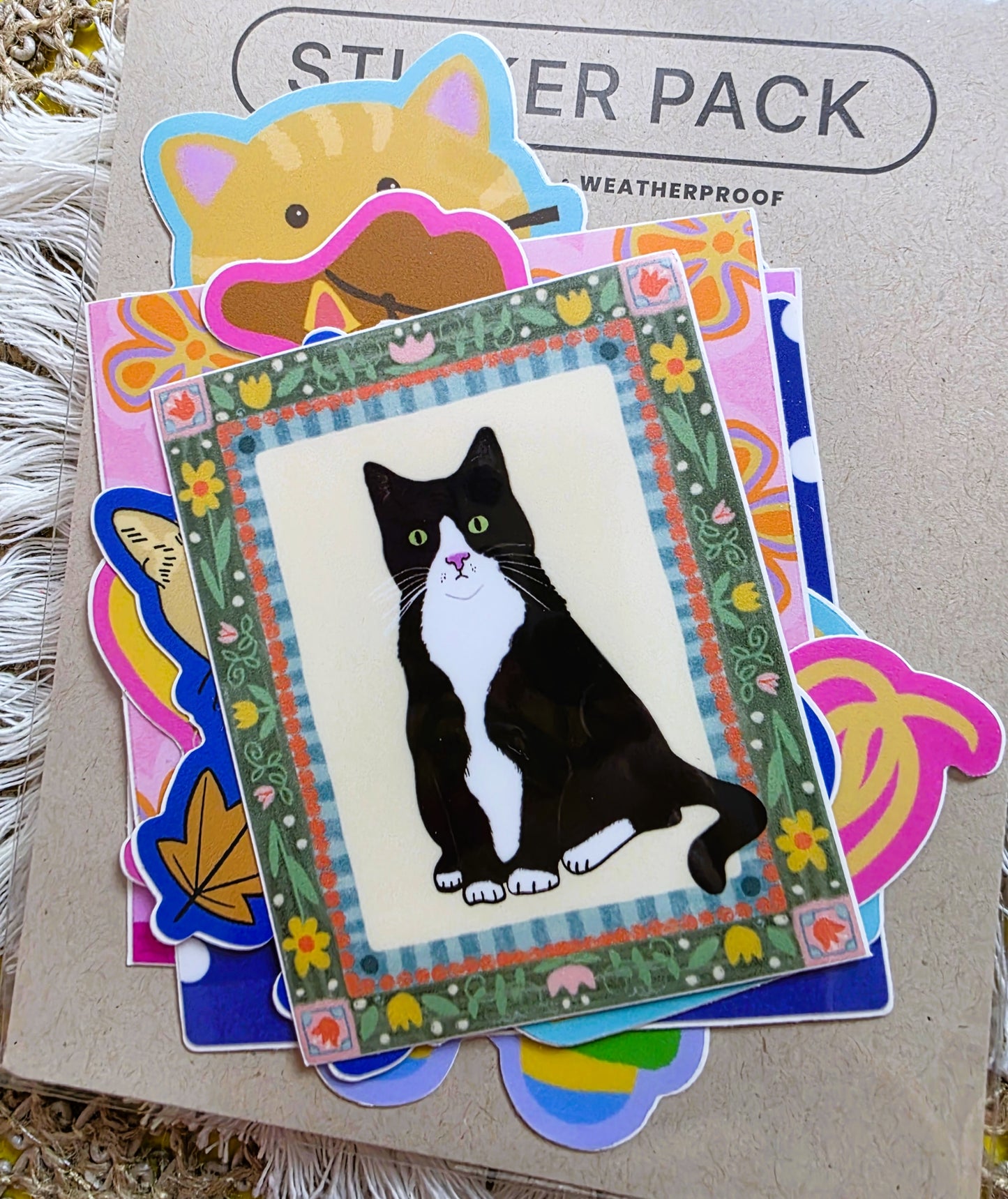 Cat Themed Sticker Pack, 7 Cat Stickers, Vinyl decals