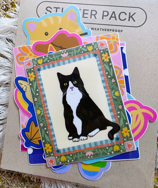 Cat Themed Sticker Pack, 7 Cat Stickers, Vinyl decals
