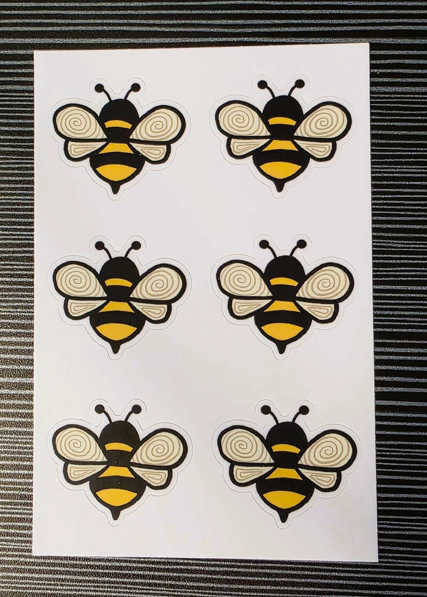 Sticker Sheet, Artistic Bee Design, 4" X 6" Sticker Sheet With 6 Individual Bee Stickers, Vinyl