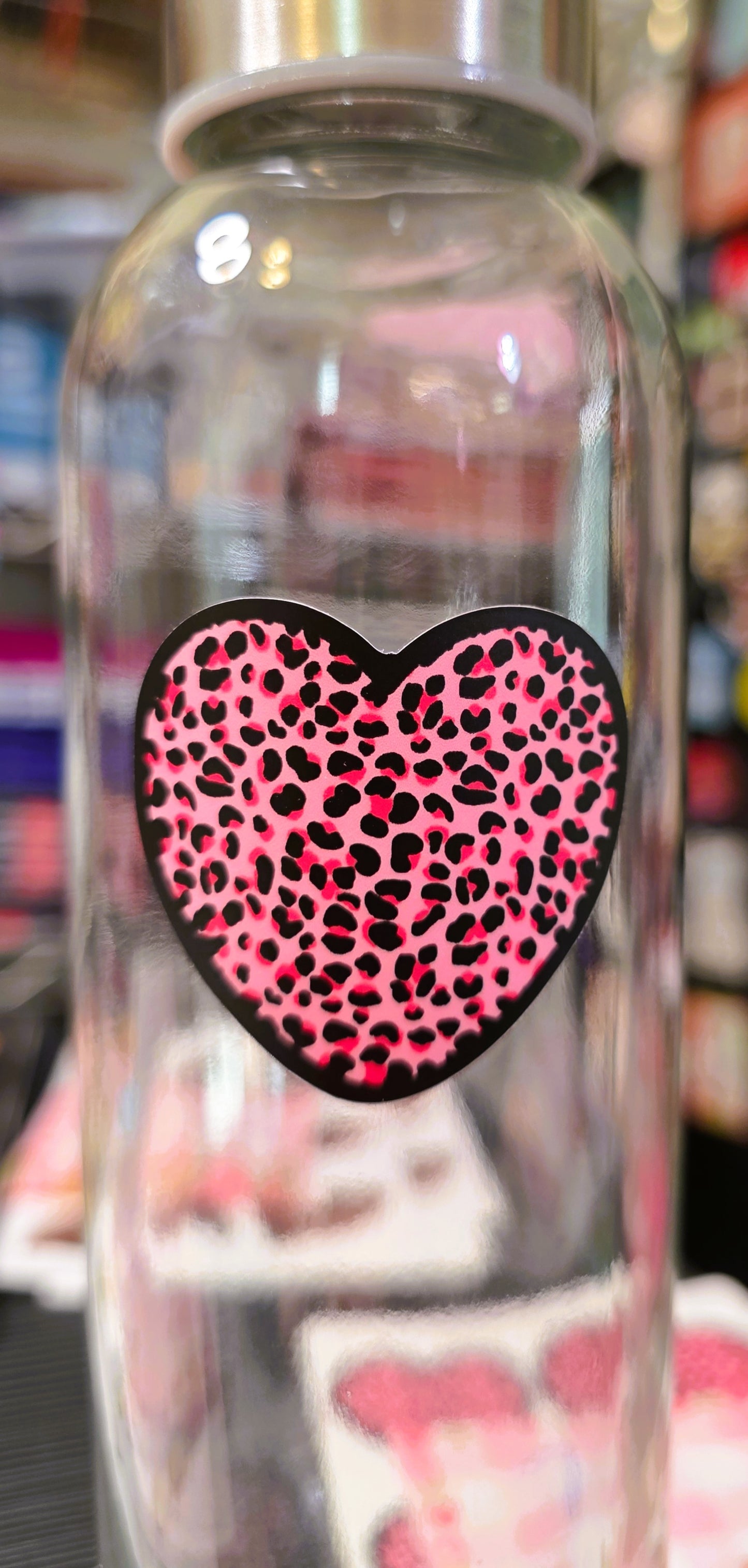 Sticker Sheet, Pink Leopard Print Hearts with Black Border, Six 2" Stickers per 4" x 6" Sheet, Vinyl