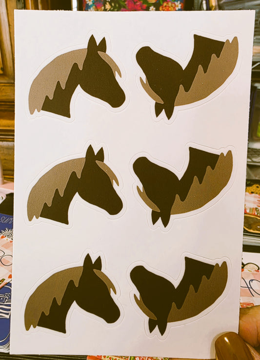 Sticker Sheet, Horse Heads Design, 4" x 6" Sheet With 6 Stickers per Sheet, Vinyl, Die-Cut