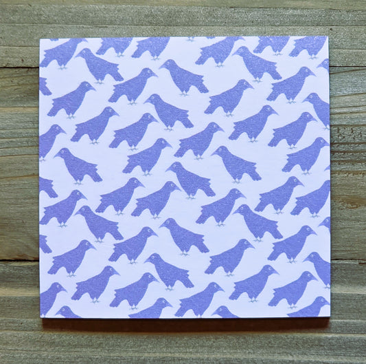 Sticky Note Pad, Crows in Blue Pattern, 3" x 3" Square, 50 Sheets