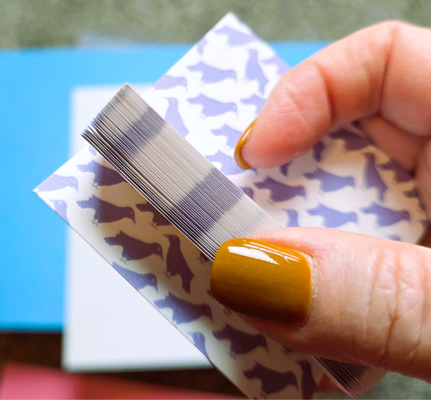 Sticky Note Pad, Crows in Blue Pattern, 3" x 3" Square, 50 Sheets