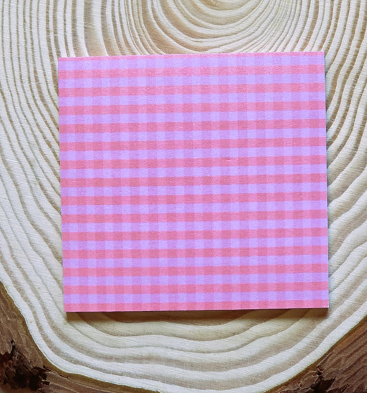 Sticky Note Tablet, Pink Gingham Design, 3" x 3" Square, 50 Sheets
