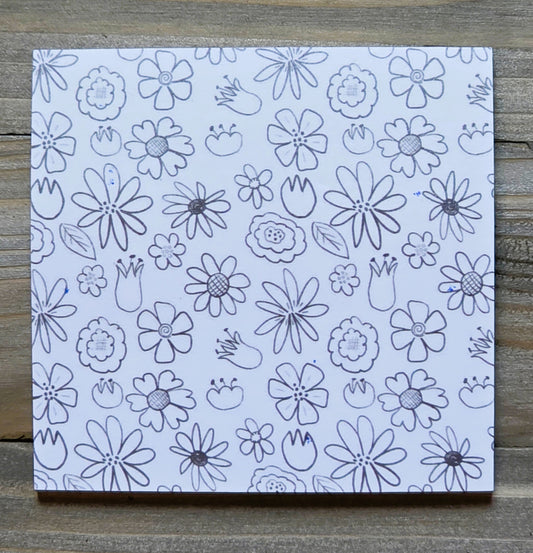 Sticky Notes, Coloring Book Style Floral, Black and White, 3 Inch Square