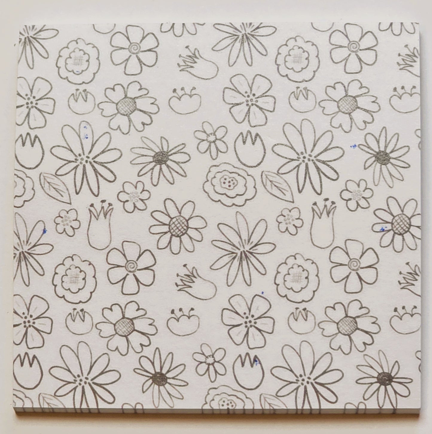 Sticky Notes, Coloring Book Style Floral, Black and White, 3 Inch Square