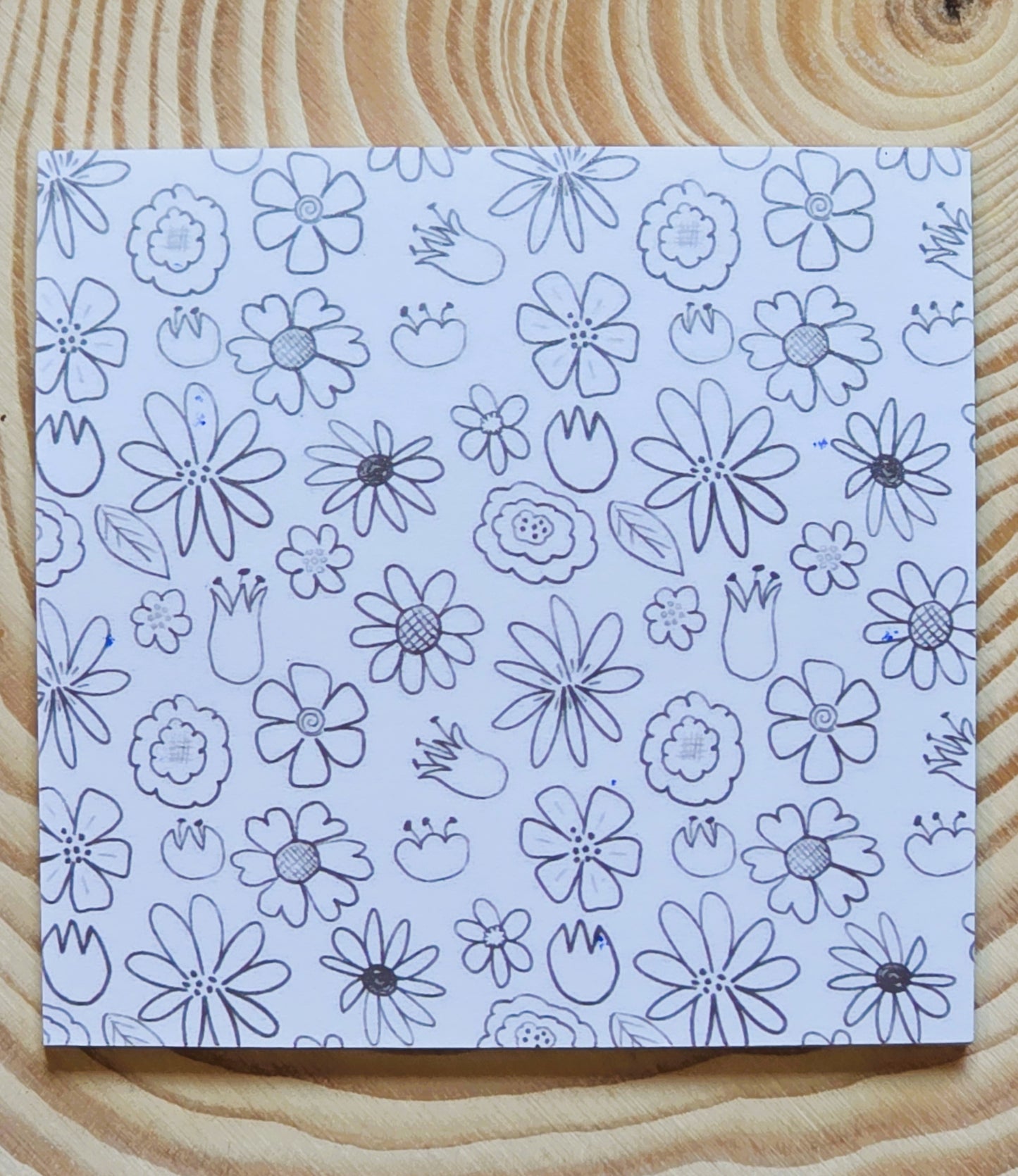 Sticky Notes, Coloring Book Style Floral, Black and White, 3 Inch Square